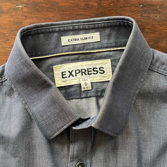 Express Size Medium Button Dress Shirt 15-15 1/2 Slate Blue Extra Slim Fit - Picture 4 of 9